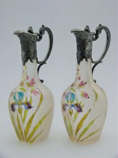 Pair of enamelled WMF carafes.